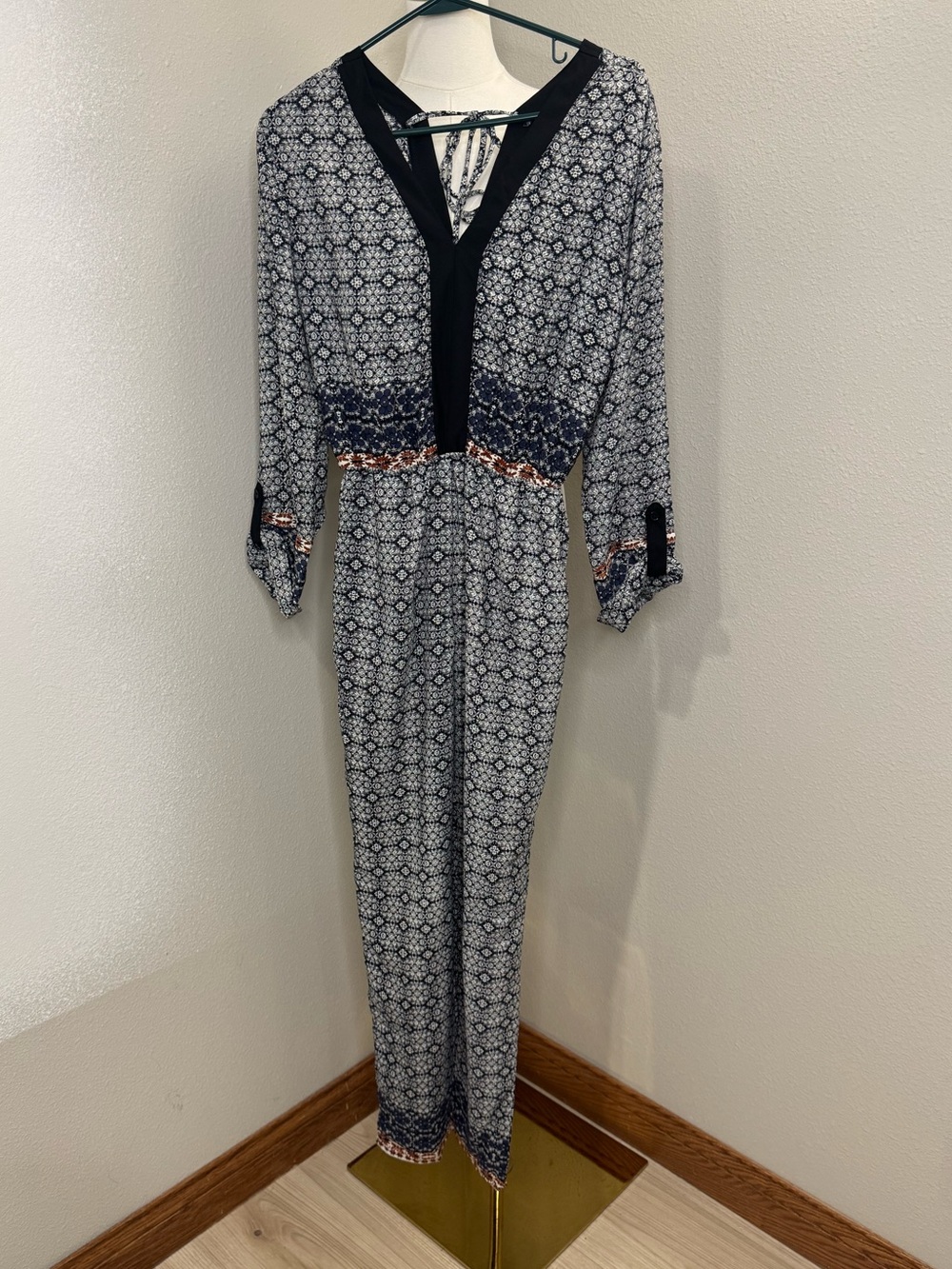 Fraiche by J Marcian Jumpsuit Small Boho Print V Neck Made in USA NWT